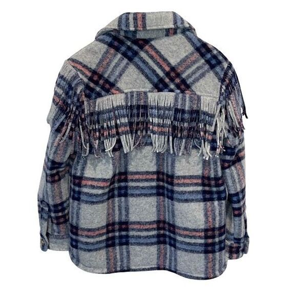Blank NYC Womens Plaid Long‎ Sleeve Fringe Button Front Shirt Jacket Blue Small - Picture 6 of 11